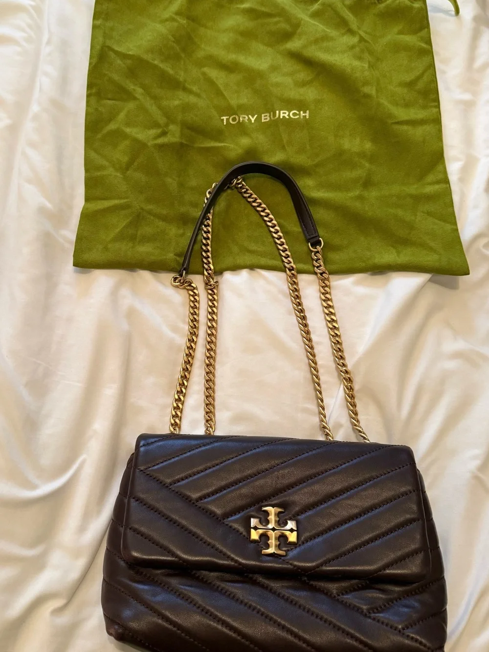 Tory Burch Quilted Leather Shoulder Bag in Dark Brown